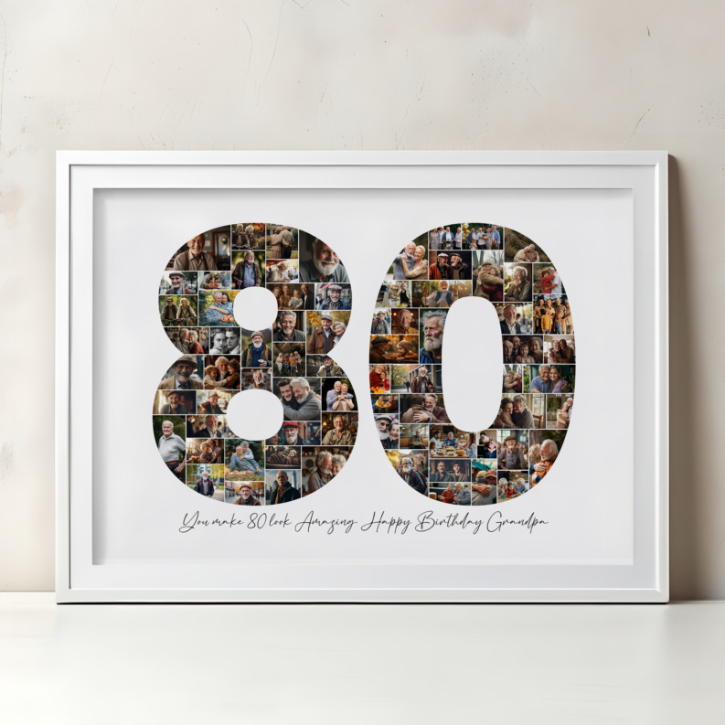 80th Birthday Photo Collage Template, Printable Number 80 Collage, Personalized 80th Birthday Gift for Her, Him 1