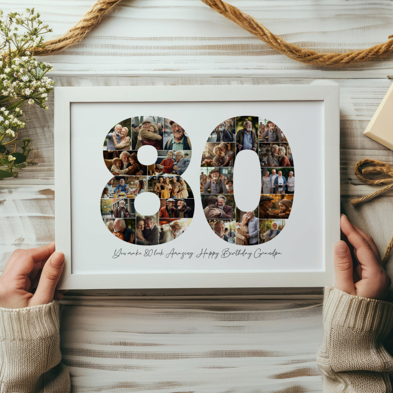 80th Birthday Photo Collage Template, Printable Number 80 Collage, Personalized 80th Birthday Gift for Her, Him 5