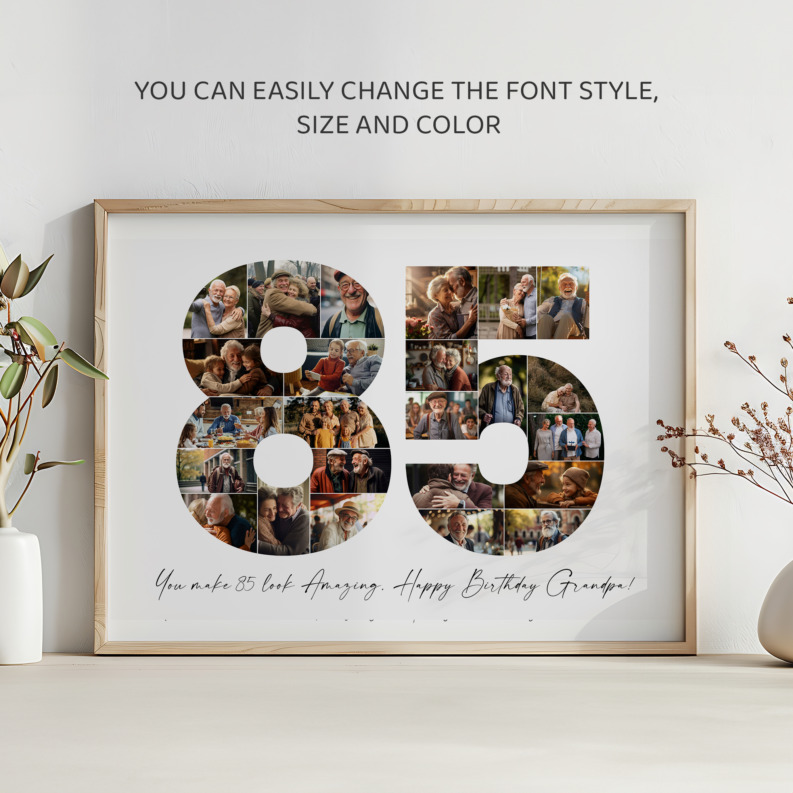 85th Birthday Photo Collage Template, Printable Number 85 Collage, Personalized 85th Birthday Gift for Her, Him 4