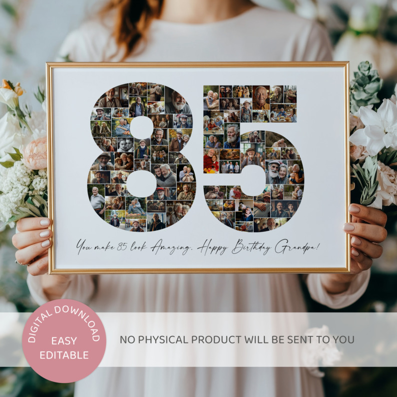 85th Birthday Photo Collage Template, Printable Number 85 Collage, Personalized 85th Birthday Gift for Her, Him 2