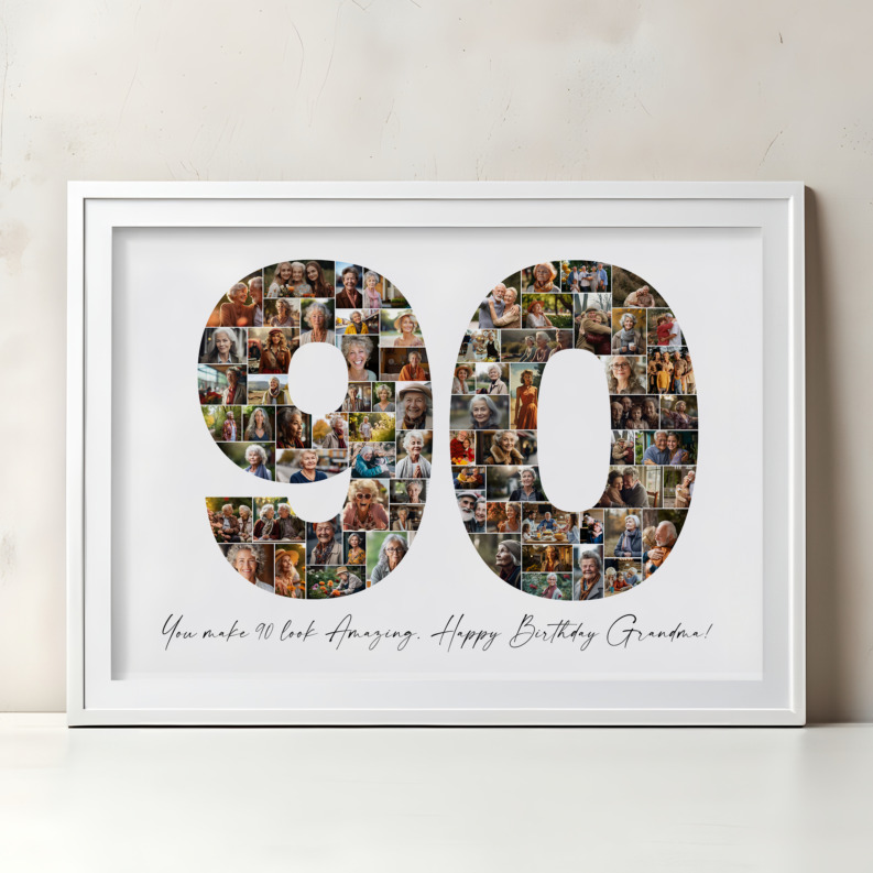 90th Birthday Photo Collage Template, Printable Number 90 Collage, Personalized 90th Birthday Gift for Her, Him 1