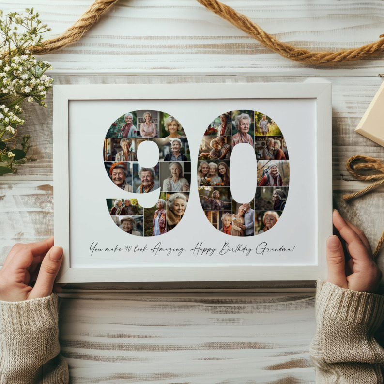 90th Birthday Photo Collage Template, Printable Number 90 Collage, Personalized 90th Birthday Gift for Her, Him 4