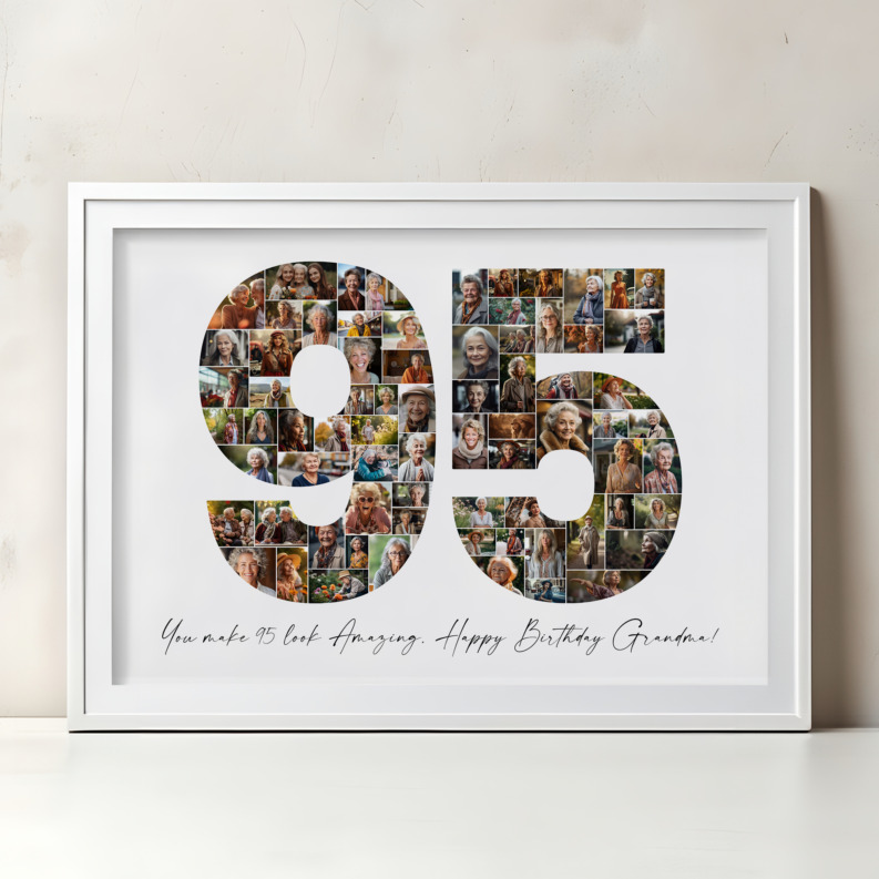 95th Birthday Photo Collage Template, Printable Number 95 Collage, Personalized 95th Birthday Gift for Her, Him 1