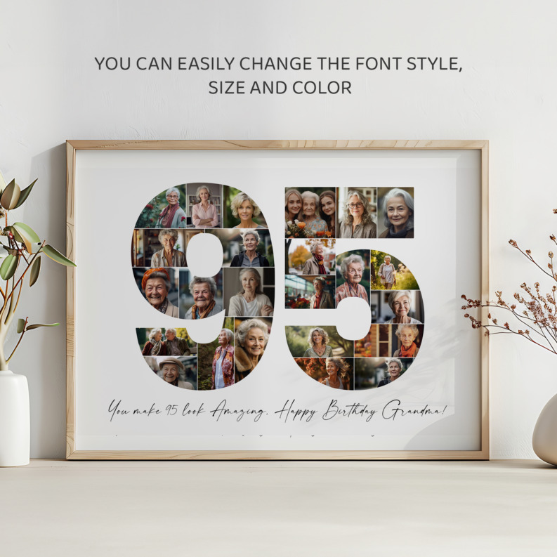 95th Birthday Photo Collage Template, Printable Number 95 Collage, Personalized 95th Birthday Gift for Her, Him 4