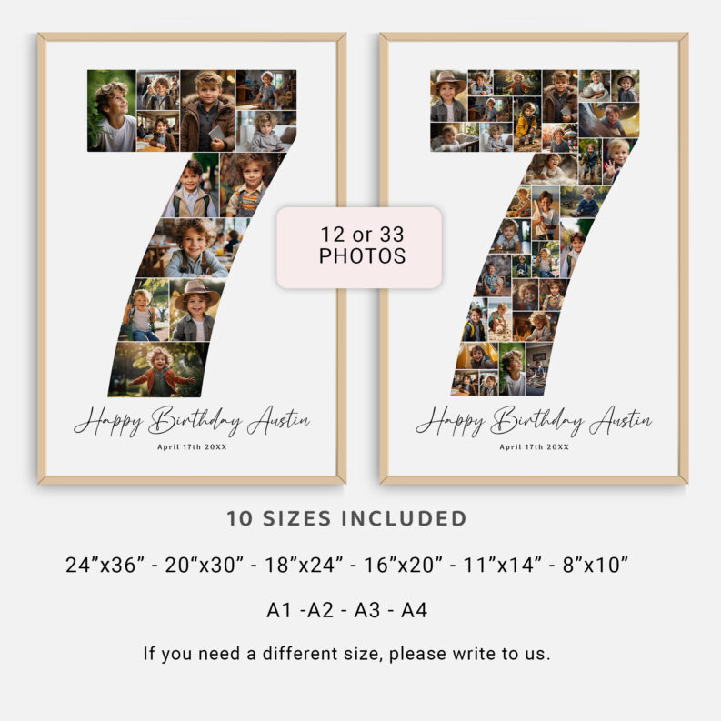 7th Birthday Photo Collage, Number 7 Collage, 7th Birthday Poster, Photo Collage for 7th Birthday Celebration 3