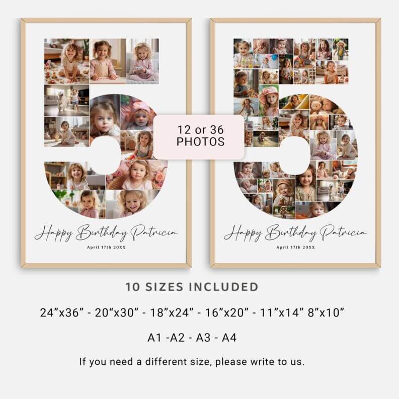 5th Birthday Photo Collage, Number 5 Collage, 5th Birthday Poster, Photo Collage for 5th Birthday Celebration 3