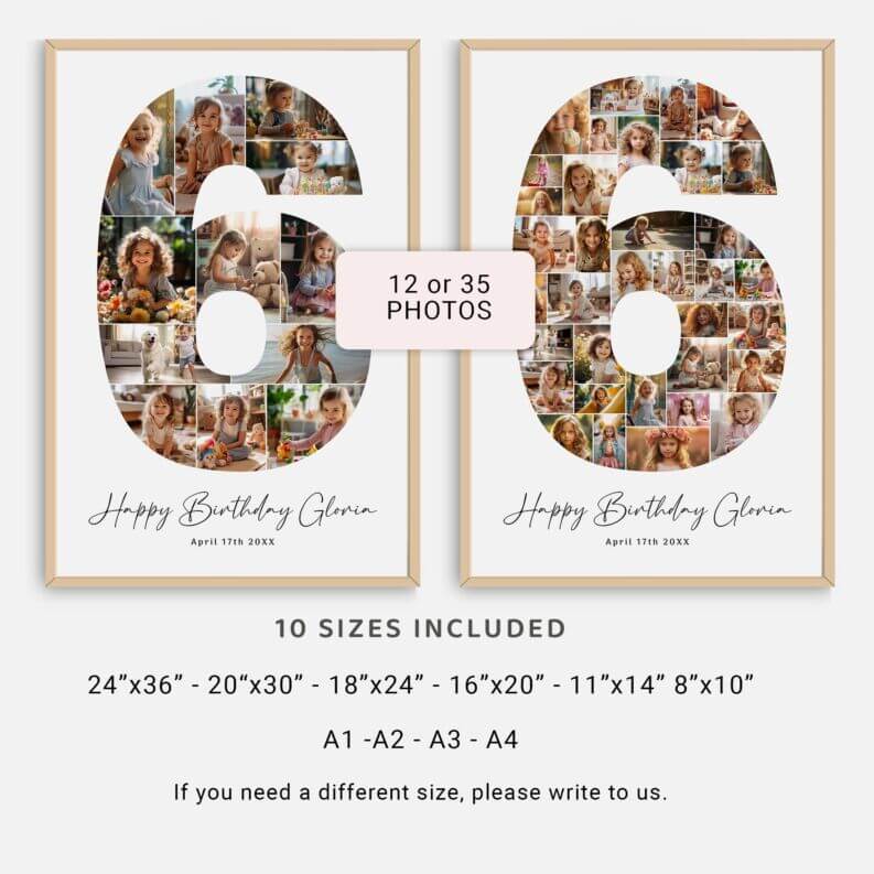 6th Birthday Photo Collage, Number 6 Collage, 6th Birthday Poster, Photo Collage for 6th Birthday Celebration 3