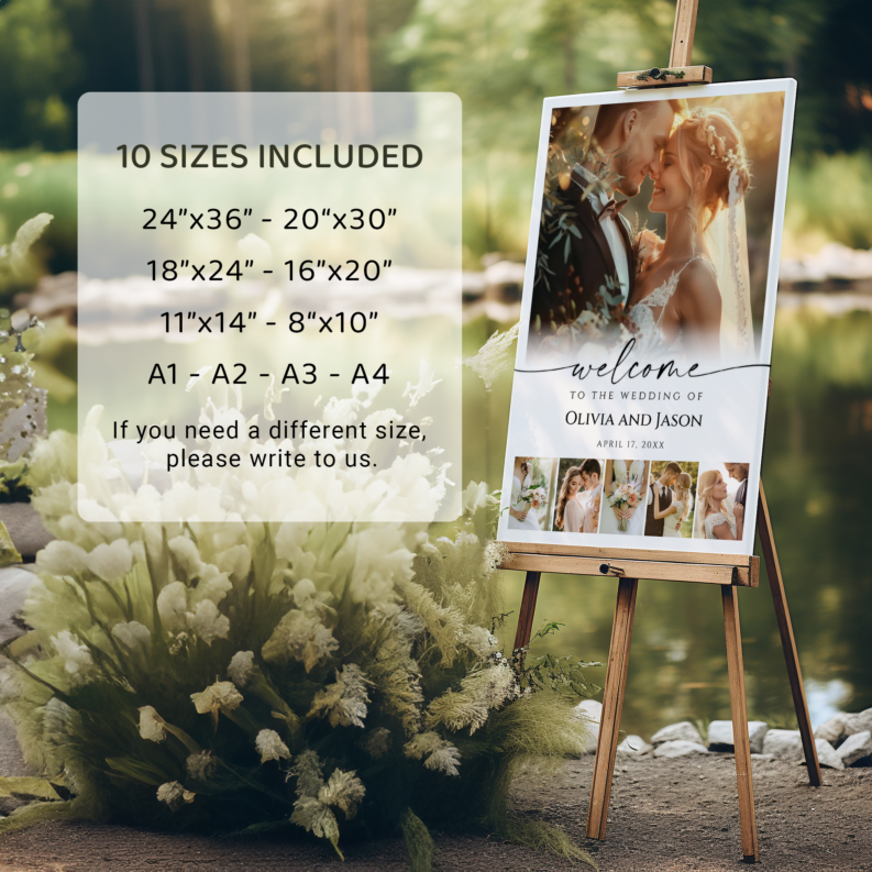 Elegant Wedding Welcome Sign Template, Modern Welcome Sign Board, Wedding Photo Collage, Printable Wedding Reception Poster 2