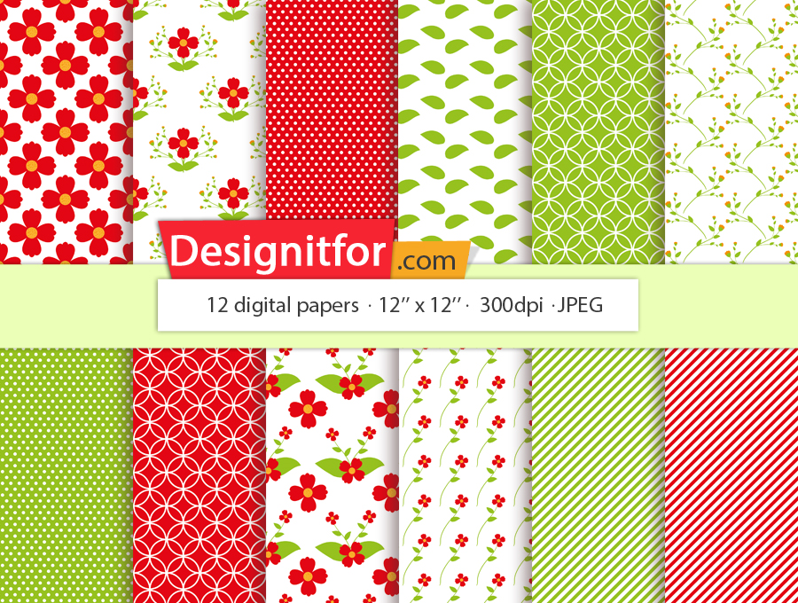 Red Flower Paper Pack, Digital Paper, Instant Download 1