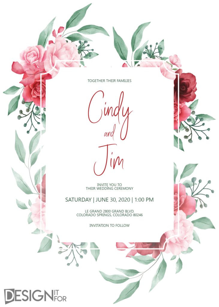 Floral and Greenery Wedding Invitation Template 1