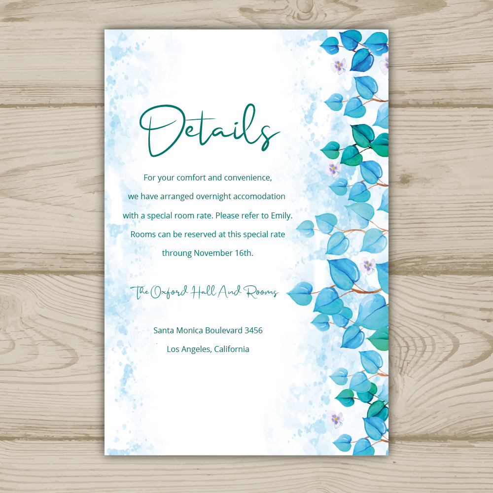 Blue Greenery Wedding Invitation Template, Suite Invite, RSVP and Details Card, Greenery Blue Leaf 4