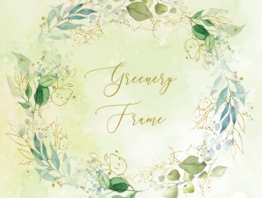 Greenery Floral Gold Frame Clipart, Art, Png, Greenery Minimalist Wedding Wreath Watercolor Clipart, Leaf Frame, Greens Foliage Circle Frame 1