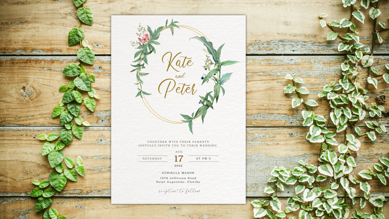 Greenery Wedding Invitation Template Set, Botanical, Rsvp Card, Details, Reception Card, PSD Photoshop File 1