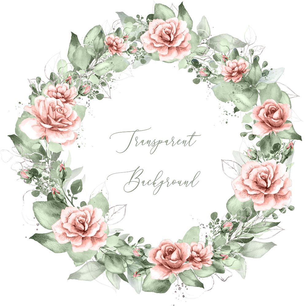 Watercolor Pink Rose Greenery Wreath SVG PNG Frame Clipart, Floral Wreath Svg Circle Clip art, Flower Leaf Logo, Wedding Foliage Leaves 3