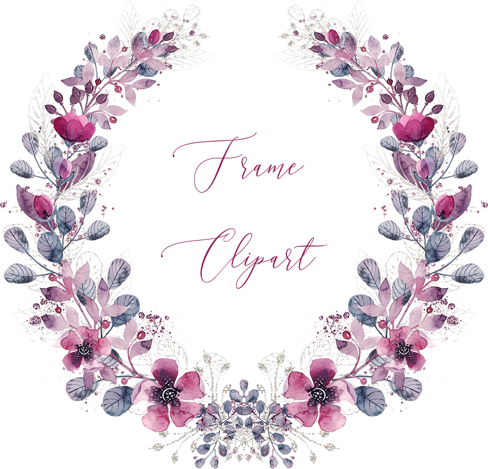 Floral Wreath Svg Png Clipart Leaves, Watercolor Flower Leaf Circle Frame Clip Art, Vector, Pink Purble Wedding Invitation, Logo Brand 8