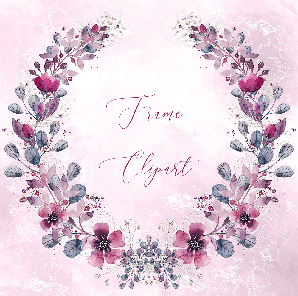 Floral Wreath Svg Png Clipart Leaves, Watercolor Flower Leaf Circle Frame Clip Art, Vector, Pink Purble Wedding Invitation, Logo Brand 4