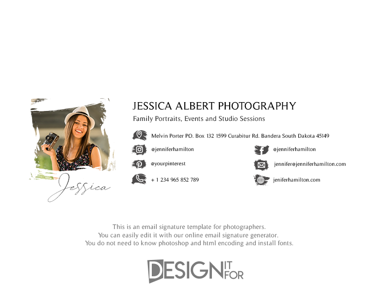 Email Signature Template with Logo for Photographer, Instant Editable with Online E-mail Signature Generator, No Photoshop Html required 1