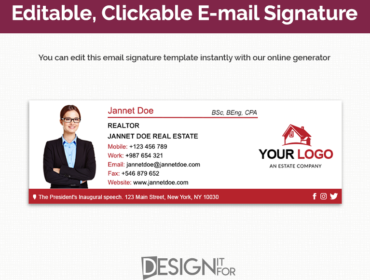 Email Signature Template for Realtor , Editable Clickable Email Signature with Logo for Real Estate with Online Generator and Photoshop PSD 3