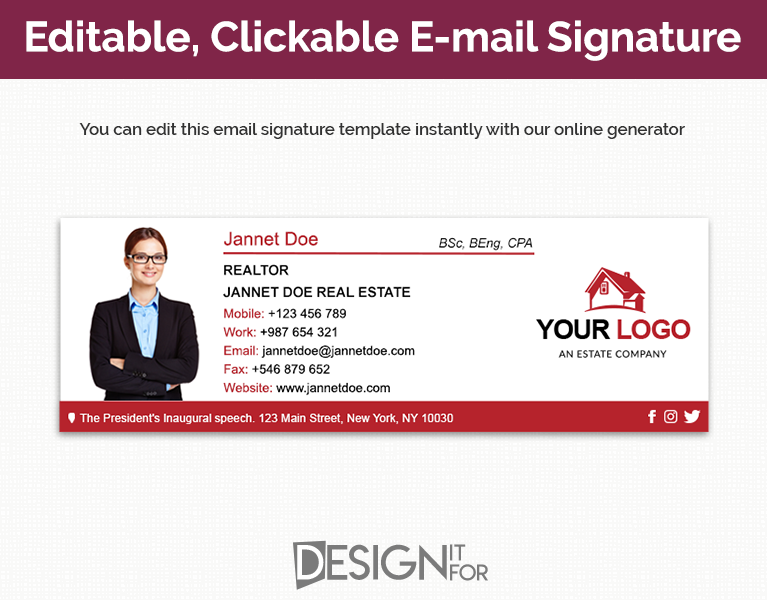 Email Signature Template for Realtor , Editable Clickable Email Signature with Logo for Real Estate with Online Generator and Photoshop PSD 1
