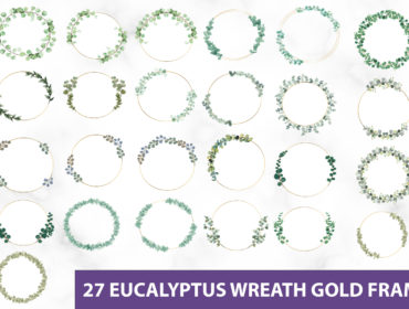 Eucalyptus Wreath Gold Frame Clipart PNG SVG, Greenery Wreath Leaves Circle, Front Door Wreath, Wedding Wreath Eucalyptus Clipart, Indoor 10