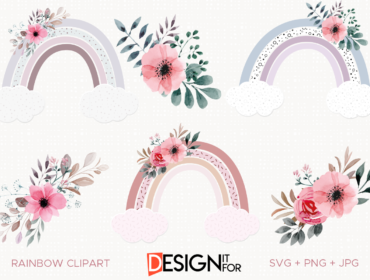 Rainbow Clipart, Rainbow Svg Clip art, Baby Shower Svg, Rainbow Png, Pastel Flower Rainbow 7