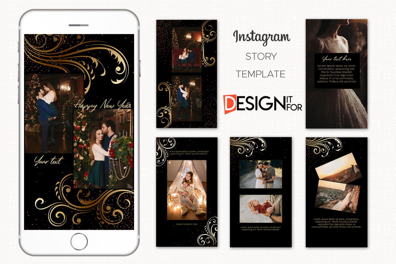 Black Gold Floral Instagram Story Template, Christmas Instagram Stories, instagram story template, editable psd file, instant download 1