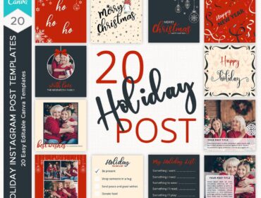 Holiday Instagram Post Templates, Christmas instagram post templates, Social Media post, Canva post template Set 1