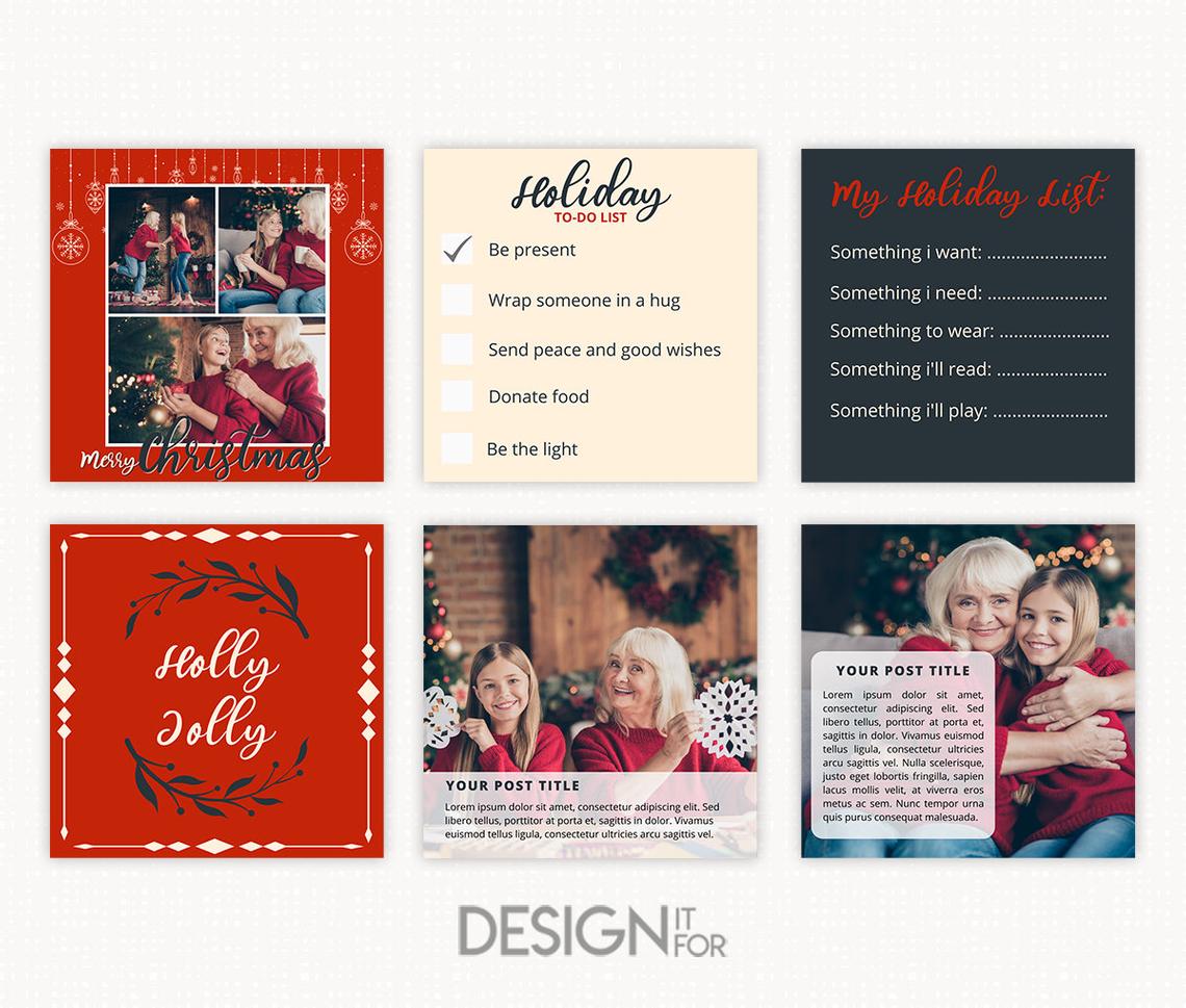 Holiday Instagram Post Templates, Christmas instagram post templates, Social Media post, Canva post template Set 3