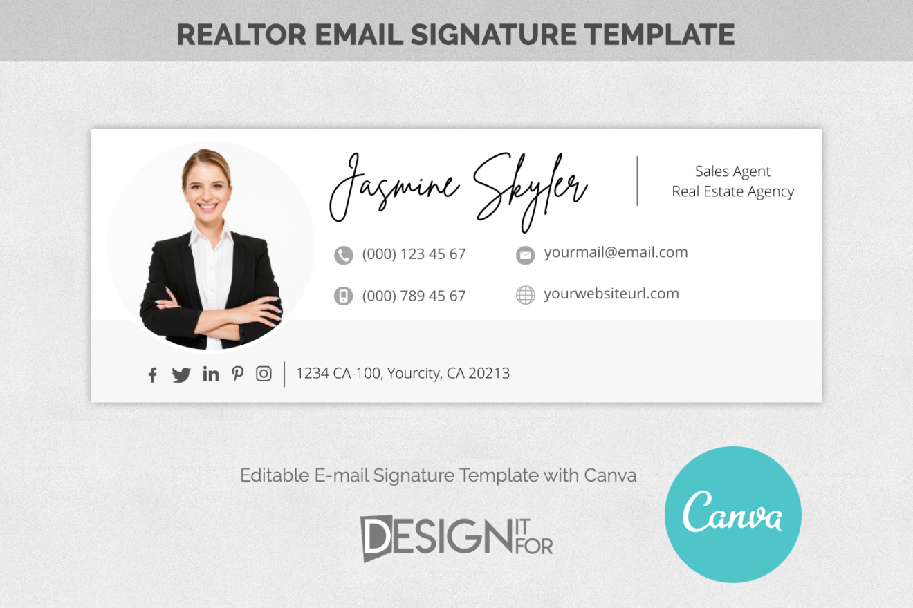 Email Signature Template Logo Realtor, Real Estate E-mail Signature Picture, Canva Email Signature, Professional Marketing Email Signature 1