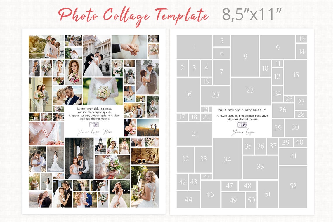 Letter size photography collage template, 8.5 x 11 photoshop collage template, photo collage, Storyboard Templates 1