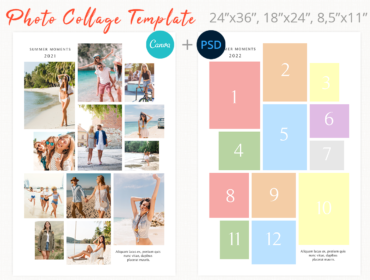 Modern Photo collage template, Canva Collage, 24x36, 18x24, 8,5x11 inch collage template, photo collage, Storyboard Templates, Poster size, letter size 3