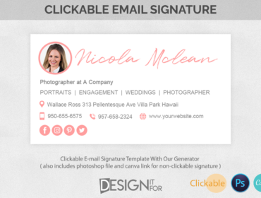 Email Signature Template Clickable, Gmail Outlook Hotmail Photographer Editable E-Mail Signature, HTML Premade, Photoshop Business Signature 2