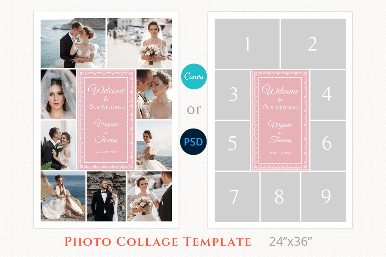 Poster Size Wedding Photo Collage Template, Instantly Editable, Wedding Photo Display , Canva Collage, 24 x 36, Storyboard, Celebration 1