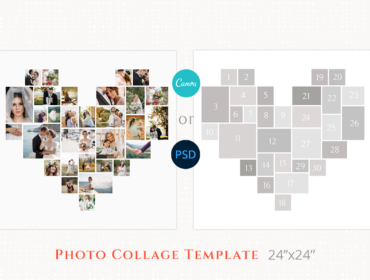 Heart Collage, Heart Photo Collage Template, Canva Heart Collage, 24 x 24 inch, Love Collage, Valentine Photo Collage 2