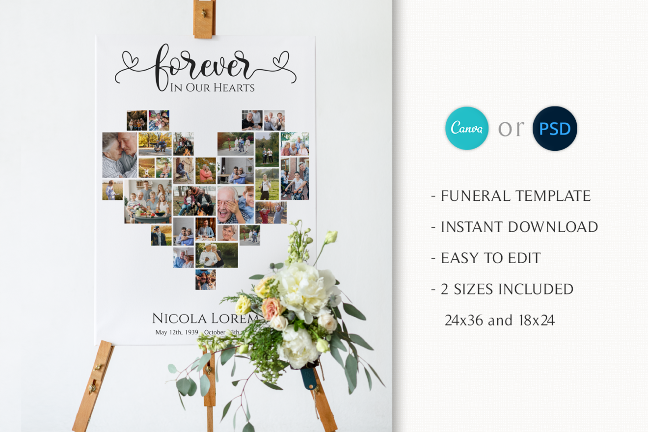 Funeral Heart Collage, Funeral Program Template, Funeral Welcome Sign, Funeral Photo Collage Template, Funeral Welcome Sign, Memorial Poster 1